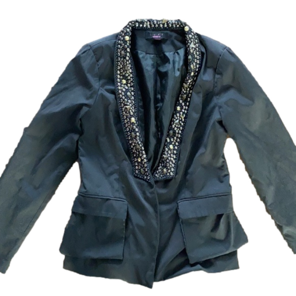 LUXE arden b jewel black blazer with jewel collar